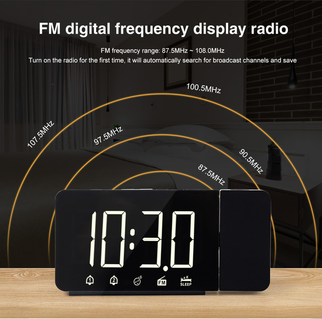 Budzik z projekcją czasu, radio FM, LED, podwójny stół alarmowy FJ3211 FanJu z USB - Wianko - 3