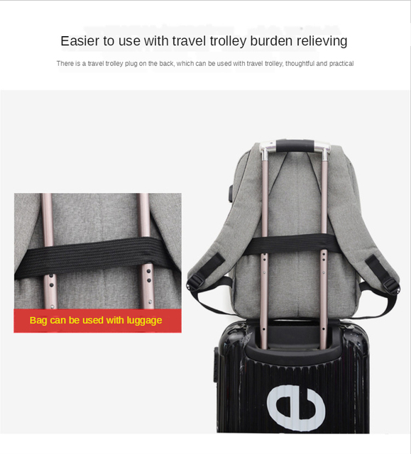 Męski plecak podróżny z ładowaniem USB i miejscem na laptopa 15.6 cala - wodoodporny - Wianko - 6