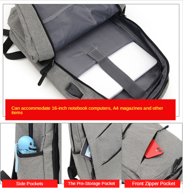 Męski plecak podróżny z ładowaniem USB i miejscem na laptopa 15.6 cala - wodoodporny - Wianko - 10