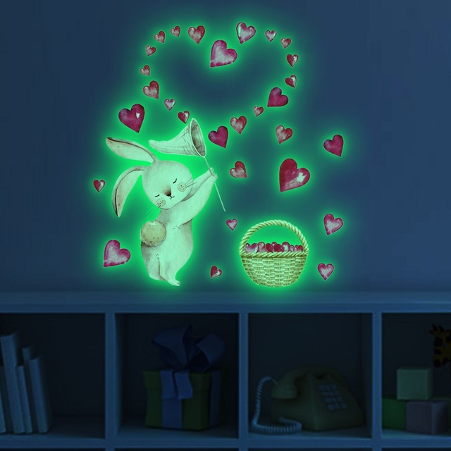 Naklejki fluorescencyjne serca świecące w ciemności- różowy królik - Wianko - 3