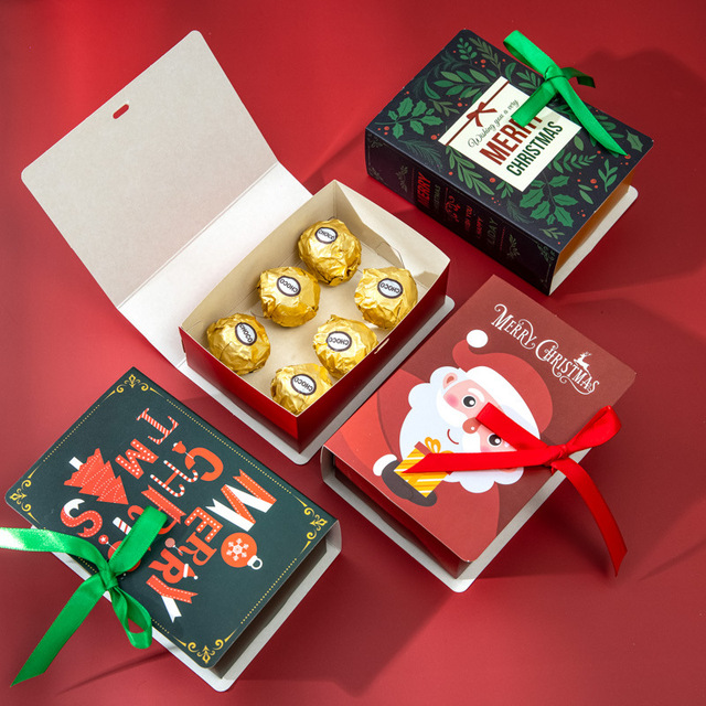 5 sztuk pudełka na słodycze w kształcie książek, boże narodzenie, święty mikołaj, prezenty dla dzieci - Wianko - 4