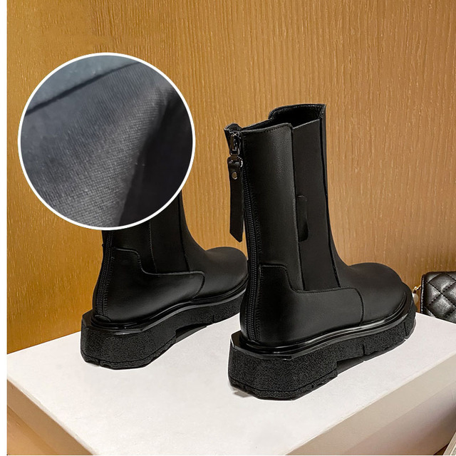 Fajka damskie buty czarne z gruba podeszwą, antypoślizgowe - nowe Chelsea Boots na wiosnę i jesień - Wianko - 2