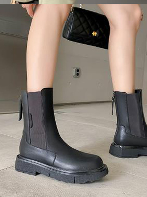 Fajka damskie buty czarne z gruba podeszwą, antypoślizgowe - nowe Chelsea Boots na wiosnę i jesień - Wianko - 10
