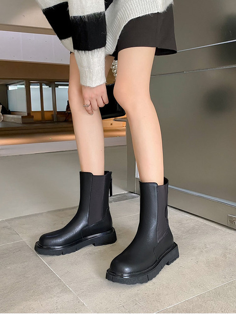 Fajka damskie buty czarne z gruba podeszwą, antypoślizgowe - nowe Chelsea Boots na wiosnę i jesień - Wianko - 6