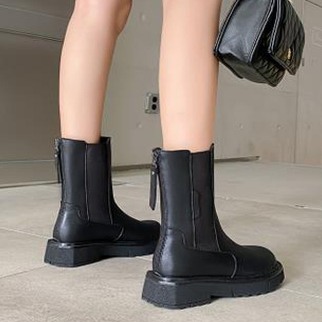 Fajka damskie buty czarne z gruba podeszwą, antypoślizgowe - nowe Chelsea Boots na wiosnę i jesień - Wianko - 4