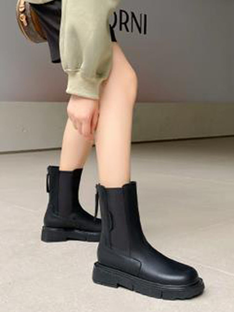 Fajka damskie buty czarne z gruba podeszwą, antypoślizgowe - nowe Chelsea Boots na wiosnę i jesień - Wianko - 9
