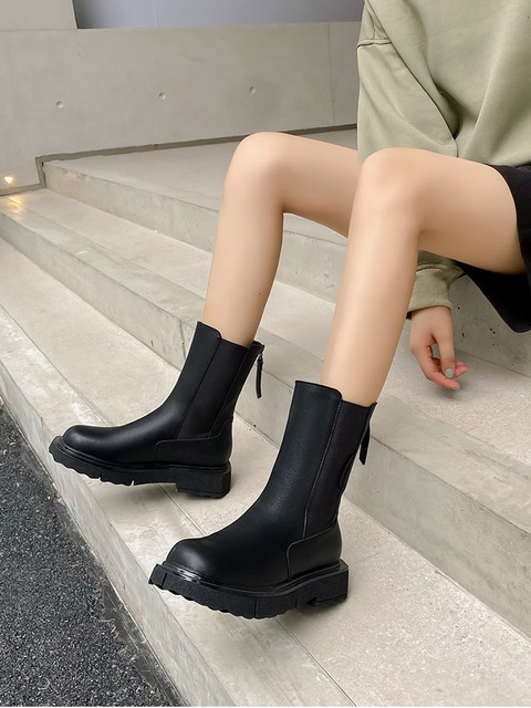 Fajka damskie buty czarne z gruba podeszwą, antypoślizgowe - nowe Chelsea Boots na wiosnę i jesień - Wianko - 7