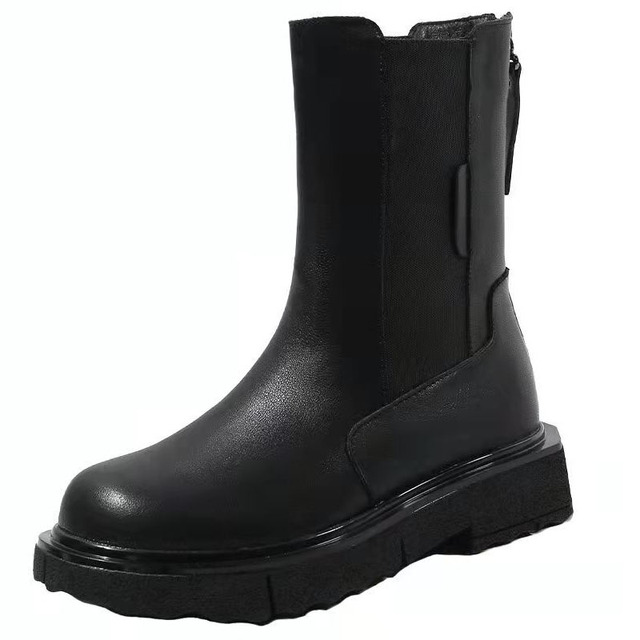 Fajka damskie buty czarne z gruba podeszwą, antypoślizgowe - nowe Chelsea Boots na wiosnę i jesień - Wianko - 5