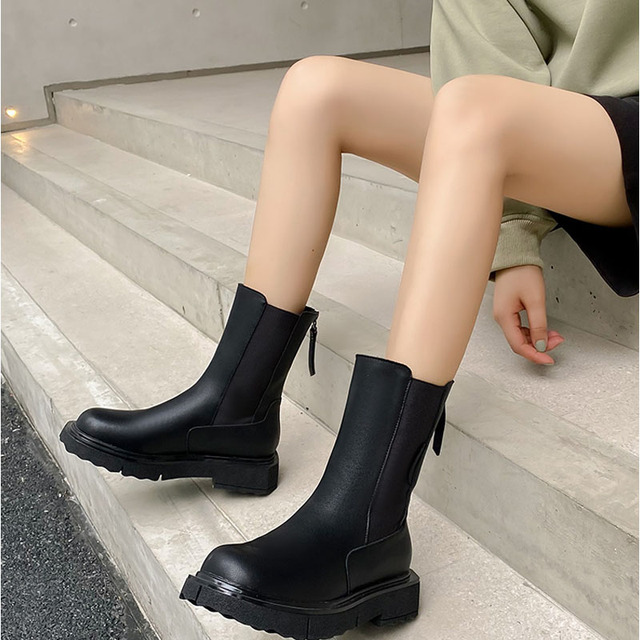Fajka damskie buty czarne z gruba podeszwą, antypoślizgowe - nowe Chelsea Boots na wiosnę i jesień - Wianko - 3