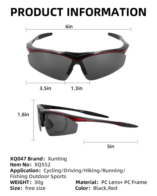 Okulary rowerowe Xunting czarne z polaryzacyjnymi soczewkami do jazdy MTB, biegania i wędkarstwa - Wianko - 19