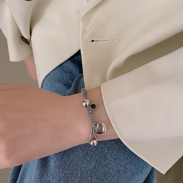 Srebrna bransoletka łańcuchowa QMCOCO 925 z kreatywnym designem w kształcie serca dla kobiet - moda, punk, vintage - Wianko - 15