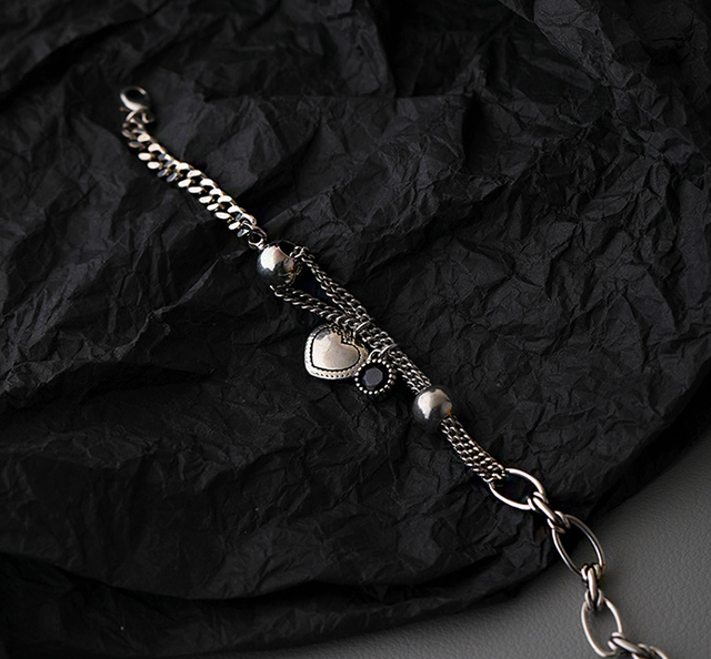Srebrna bransoletka łańcuchowa QMCOCO 925 z kreatywnym designem w kształcie serca dla kobiet - moda, punk, vintage - Wianko - 11