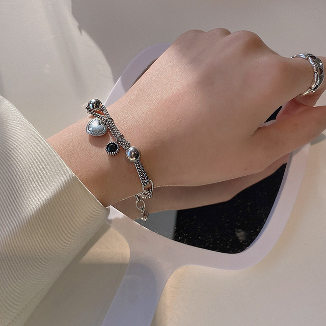 Srebrna bransoletka łańcuchowa QMCOCO 925 z kreatywnym designem w kształcie serca dla kobiet - moda, punk, vintage - Wianko - 17