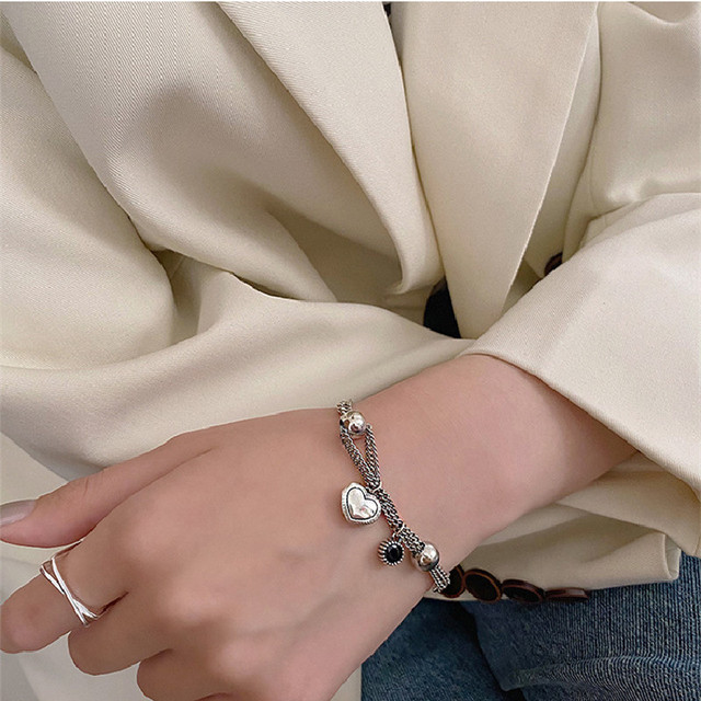 Srebrna bransoletka łańcuchowa QMCOCO 925 z kreatywnym designem w kształcie serca dla kobiet - moda, punk, vintage - Wianko - 13