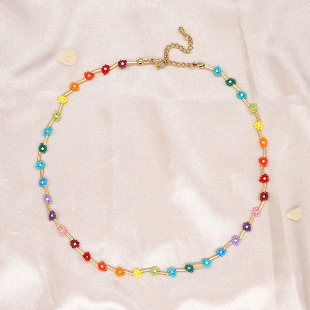 Zestaw biżuterii Go2BoHo Rainbow Miyuki – ręcznie tkane naszyjnik i bransoletka z małymi koralikami Daisy Flower - Wianko - 7