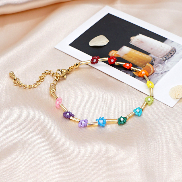 Zestaw biżuterii Go2BoHo Rainbow Miyuki – ręcznie tkane naszyjnik i bransoletka z małymi koralikami Daisy Flower - Wianko - 5