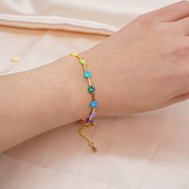 Zestaw biżuterii Go2BoHo Rainbow Miyuki – ręcznie tkane naszyjnik i bransoletka z małymi koralikami Daisy Flower - Wianko - 2