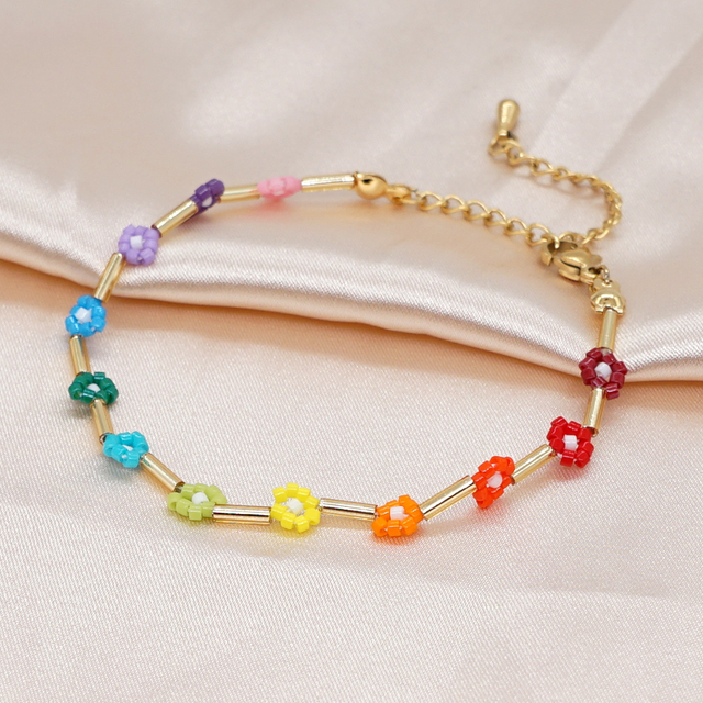 Zestaw biżuterii Go2BoHo Rainbow Miyuki – ręcznie tkane naszyjnik i bransoletka z małymi koralikami Daisy Flower - Wianko - 4