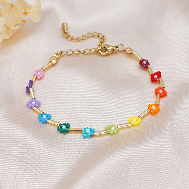 Zestaw biżuterii Go2BoHo Rainbow Miyuki – ręcznie tkane naszyjnik i bransoletka z małymi koralikami Daisy Flower - Wianko - 3