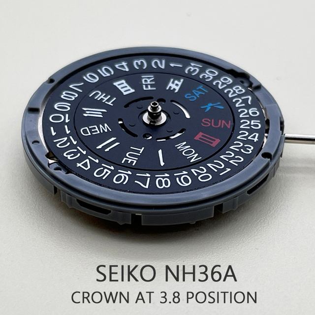 Japonia NH36A mechanizm mechaniczny z 24 klejnotami, czarna korona, oryginalny Seiko automatyczny mechanizm z datownikiem - akcesoria do zegarków - Wianko - 1