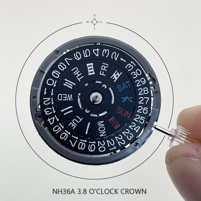 Japonia NH36A mechanizm mechaniczny z 24 klejnotami, czarna korona, oryginalny Seiko automatyczny mechanizm z datownikiem - akcesoria do zegarków - Wianko - 2