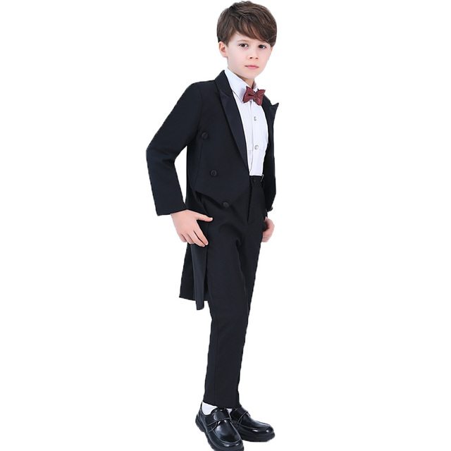 Garnitur formalny Tuxedo fortepian dla chłopców - komplet na urodziny i ślub, 5 sztuk: kurtka, koszula, spodnie, krawat - Wianko - 7
