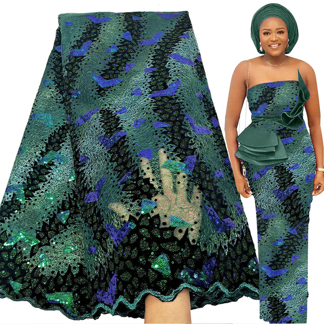 Tiul koronkowy Bestway Fashion - 5 jardów, 2021, wysoka jakość, nigeryjski haft ślubny, afrykański materiał cekinowy - Wianko - 8