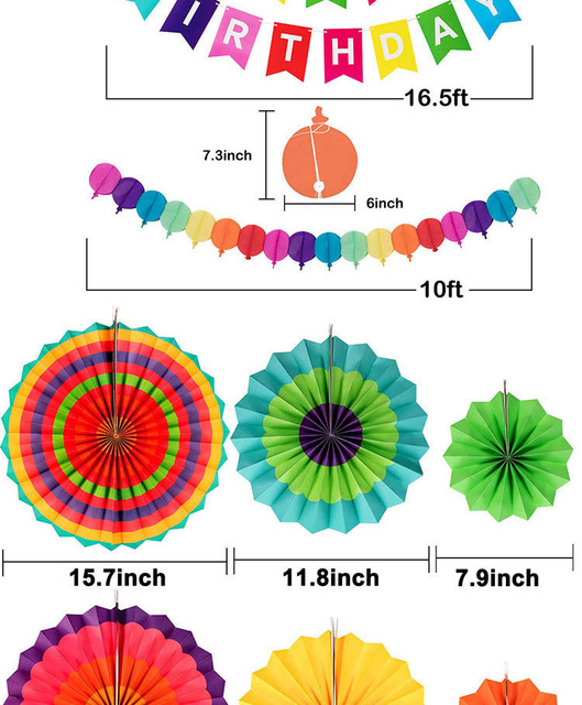 Dekoracje urodzinowe DIY - 28 sztuk: wentylatory i wirowanie z papieru, sznurek Polka Dot, pompony i baner - Wianko - 12