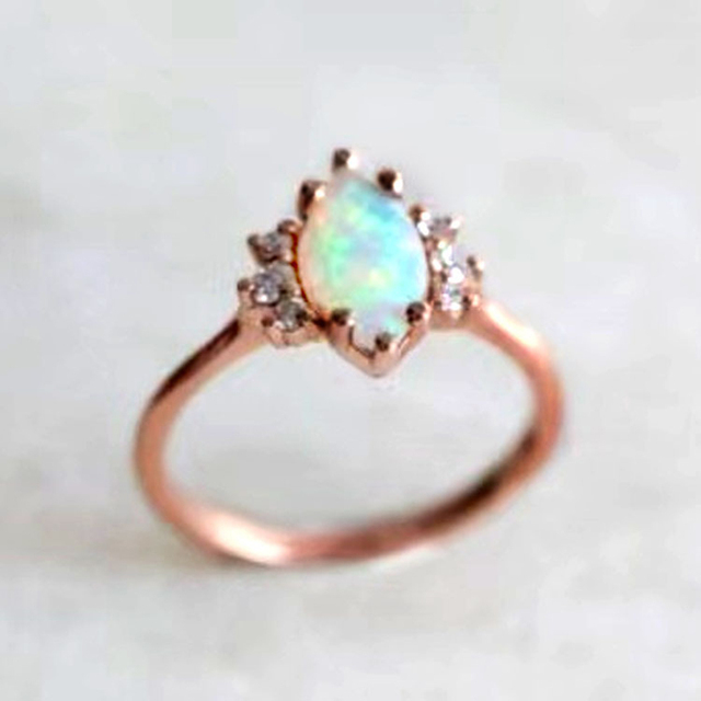 Pierścień z różowego złota zdobiony kamieniem Opal w kształcie oka - Wianko - 2