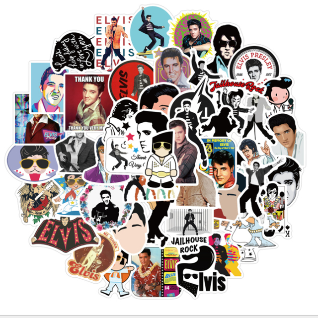 Naklejki 50 sztuk Elvis Presley - piosenkarz rockowy, wodoodporne, do podróżnych walizek, telefonów, laptopów - graffiti, dla dzieci, dziewczyn - Wianko - 1