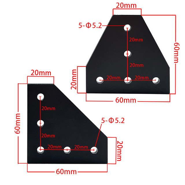 5-otworowy kątownik narożny T/L 90 stopni do profili aluminiowych 2020 drukarek 3D - Wianko - 2