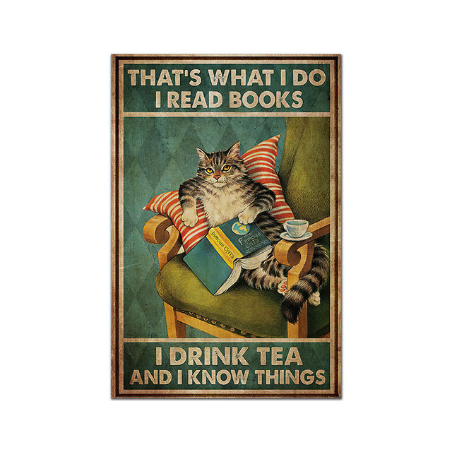 Plakat vintage z drukowanym obrazem mentalnego kota – zabawny i ozdobny obraz na płótnie - Wianko - 7