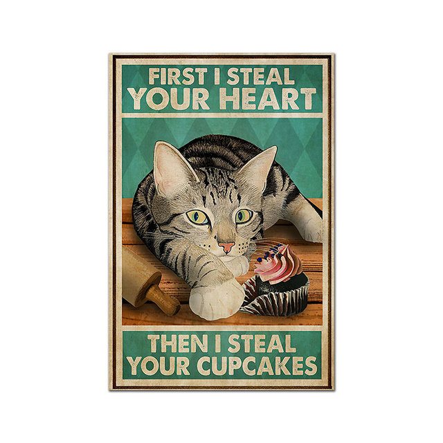 Plakat vintage z drukowanym obrazem mentalnego kota – zabawny i ozdobny obraz na płótnie - Wianko - 8