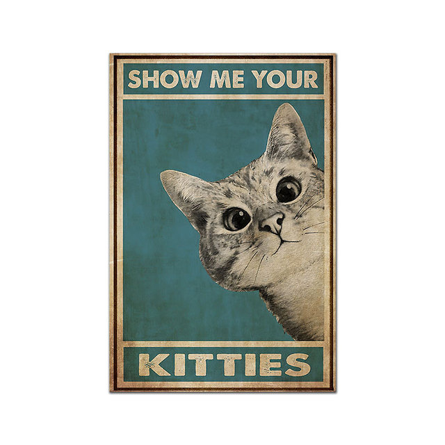Plakat vintage z drukowanym obrazem mentalnego kota – zabawny i ozdobny obraz na płótnie - Wianko - 9