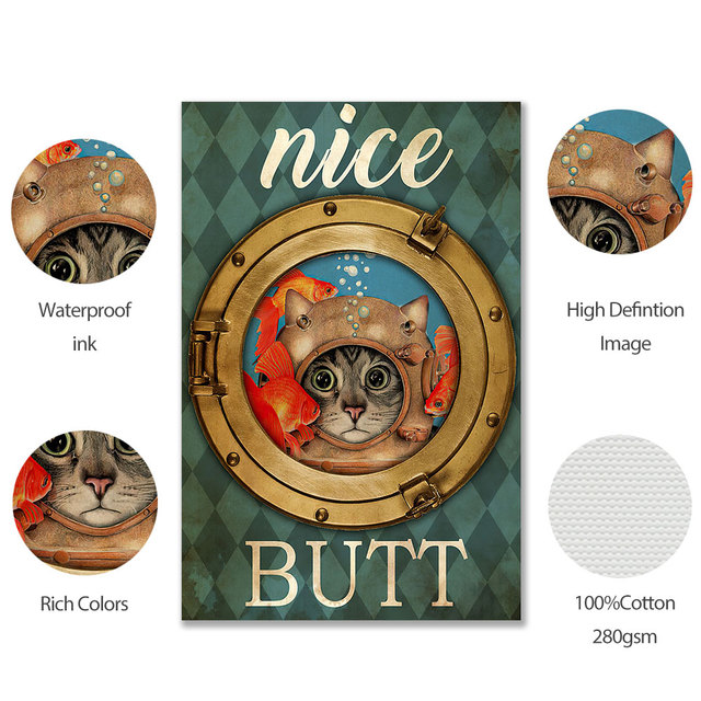Plakat vintage z drukowanym obrazem mentalnego kota – zabawny i ozdobny obraz na płótnie - Wianko - 6