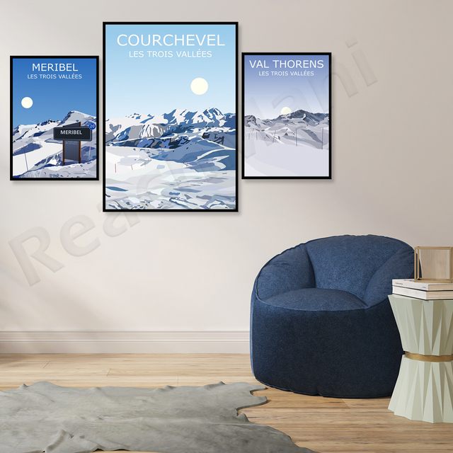 Plakat podróżniczy francuskich ośrodków narciarskich: Val Thorens, Courchevel, Meribel - Malarstwo i kaligrafia - Wianko - 4