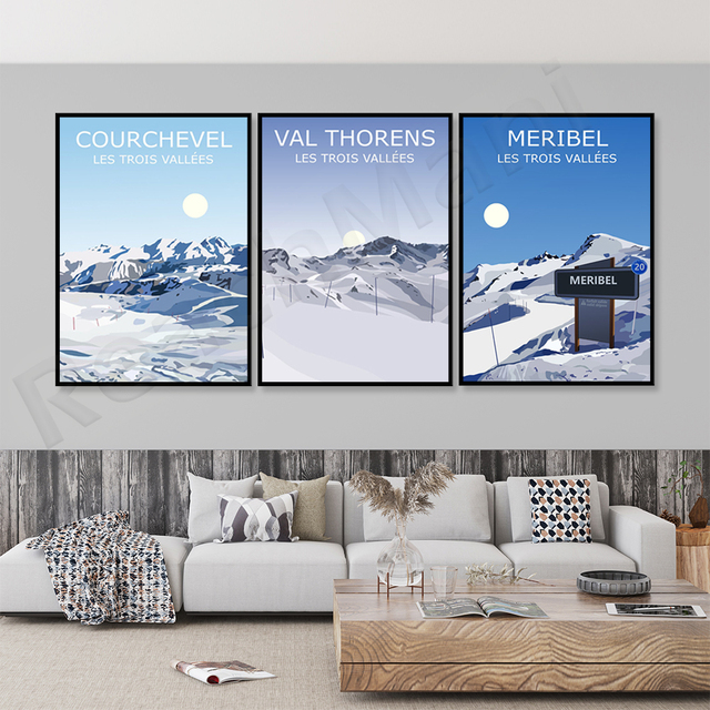 Plakat podróżniczy francuskich ośrodków narciarskich: Val Thorens, Courchevel, Meribel - Malarstwo i kaligrafia - Wianko - 2