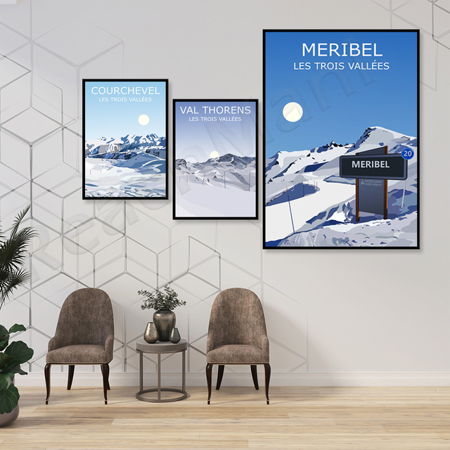 Plakat podróżniczy francuskich ośrodków narciarskich: Val Thorens, Courchevel, Meribel - Malarstwo i kaligrafia - Wianko - 5