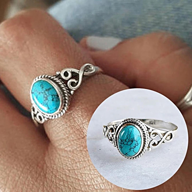 Srebrny pierścień Cavort z małymi, odtworzonymi turkusowymi bąbelkami - biżuteria zaręczynowa - Wianko - 4