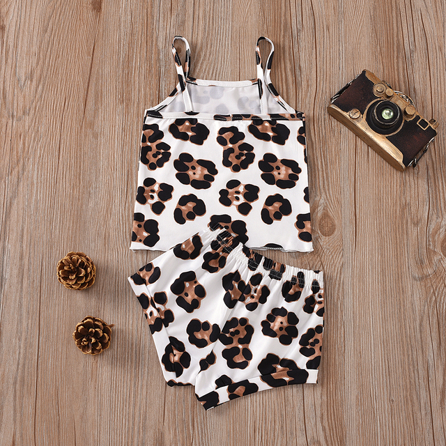 2020 letnie ubrania dla niemowląt dziewczynki 0-24M, zestaw 2 sztuki: top bez rękawów w print leoparda/kwiatowy + szorty trójkątne - Wianko - 3
