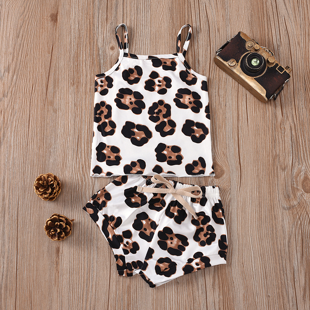 2020 letnie ubrania dla niemowląt dziewczynki 0-24M, zestaw 2 sztuki: top bez rękawów w print leoparda/kwiatowy + szorty trójkątne - Wianko - 2