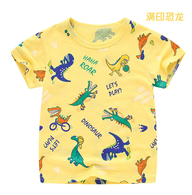 Koszulki dziecięce na lato z motywem kwiatów daisy i dinozaura, modny wzór, 100% bawełna, oddychające, krótki rękaw - Wianko - 6