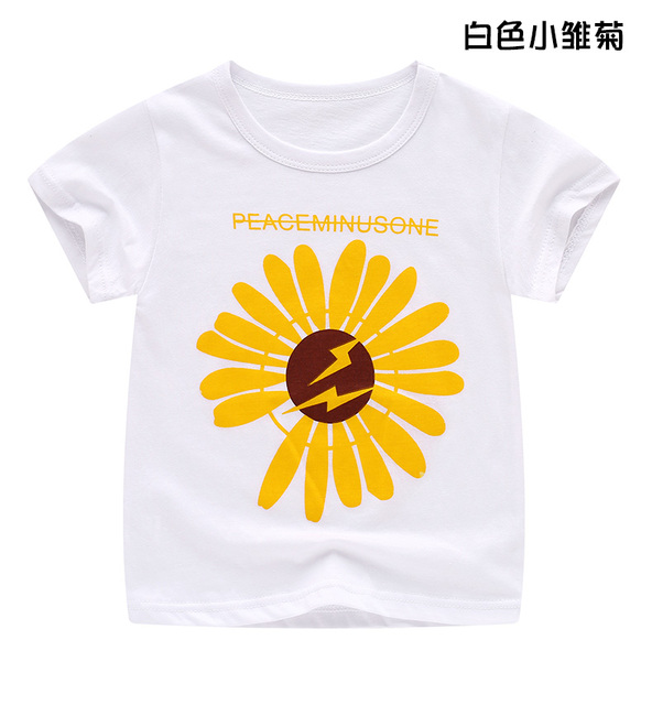 Koszulki dziecięce na lato z motywem kwiatów daisy i dinozaura, modny wzór, 100% bawełna, oddychające, krótki rękaw - Wianko - 12