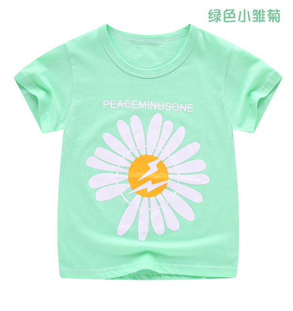 Koszulki dziecięce na lato z motywem kwiatów daisy i dinozaura, modny wzór, 100% bawełna, oddychające, krótki rękaw - Wianko - 11