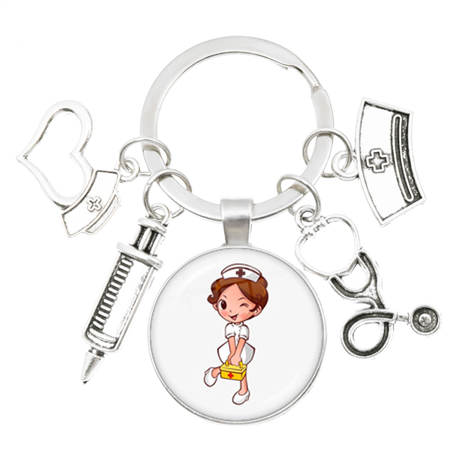 Breloczek na klucze z obrazem strzykawki pielęgniarki stetoskopu w szkle Cabochon - Wianko - 9