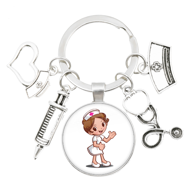 Breloczek na klucze z obrazem strzykawki pielęgniarki stetoskopu w szkle Cabochon - Wianko - 10