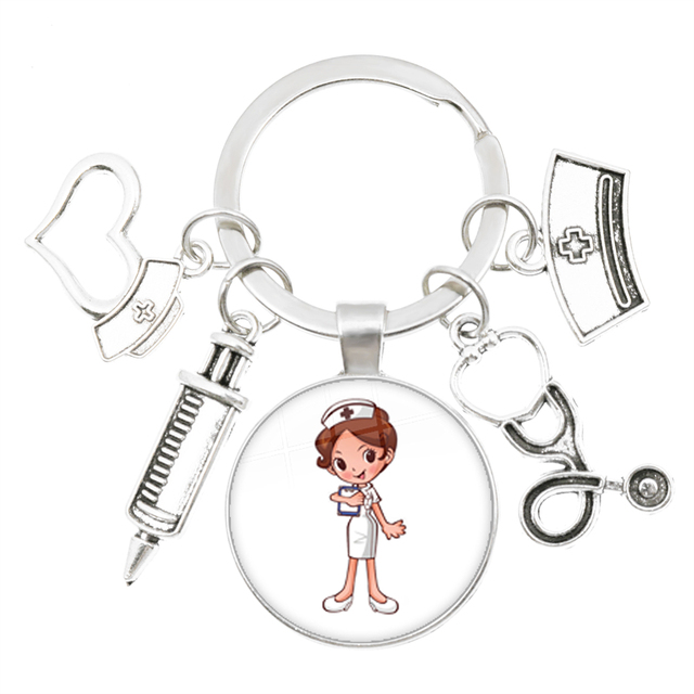 Breloczek na klucze z obrazem strzykawki pielęgniarki stetoskopu w szkle Cabochon - Wianko - 11