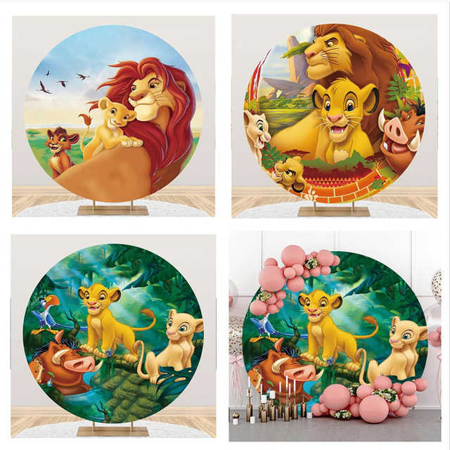 Tło imprezowe Disney król lew Simba do zdjęć urodzinowych i weselnych w kształcie okręgu dla dzieci - Wianko - 1