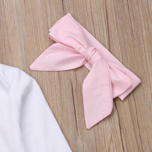Noworodkowe jesienne ubranka dla dziewczynek i chłopców: Romper z długim rękawem, spodnie z różową kokardką i pałąk Love Mom Heart 2018 Brand New - Wianko - 3
