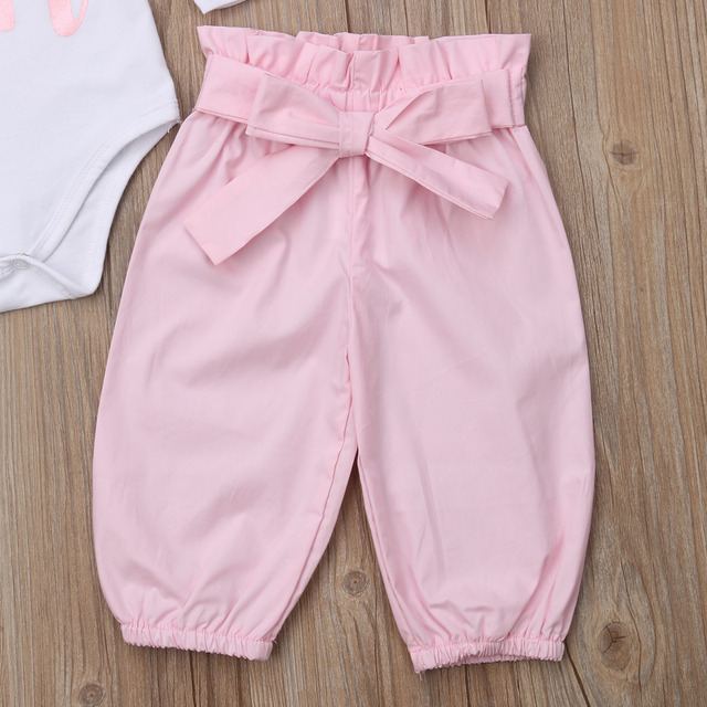 Noworodkowe jesienne ubranka dla dziewczynek i chłopców: Romper z długim rękawem, spodnie z różową kokardką i pałąk Love Mom Heart 2018 Brand New - Wianko - 6